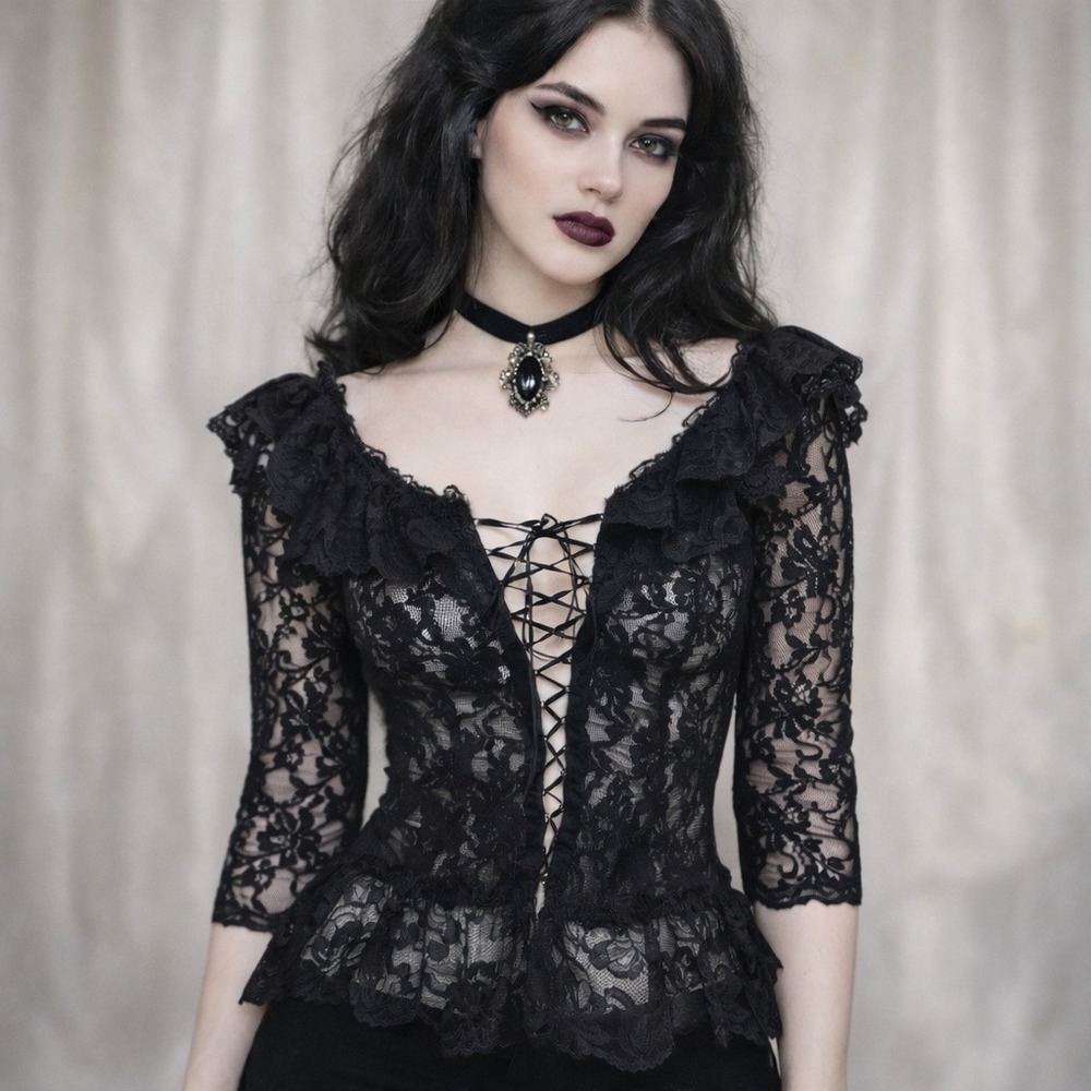 Vintage 80s 90s Alana Gale Lace Peplum Corset Blouse Gothic Victorian Top M